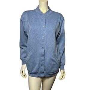 Blair 1990s Heather Blue Button-Front Cardigan Sweatshirt Pockets Size S/M
